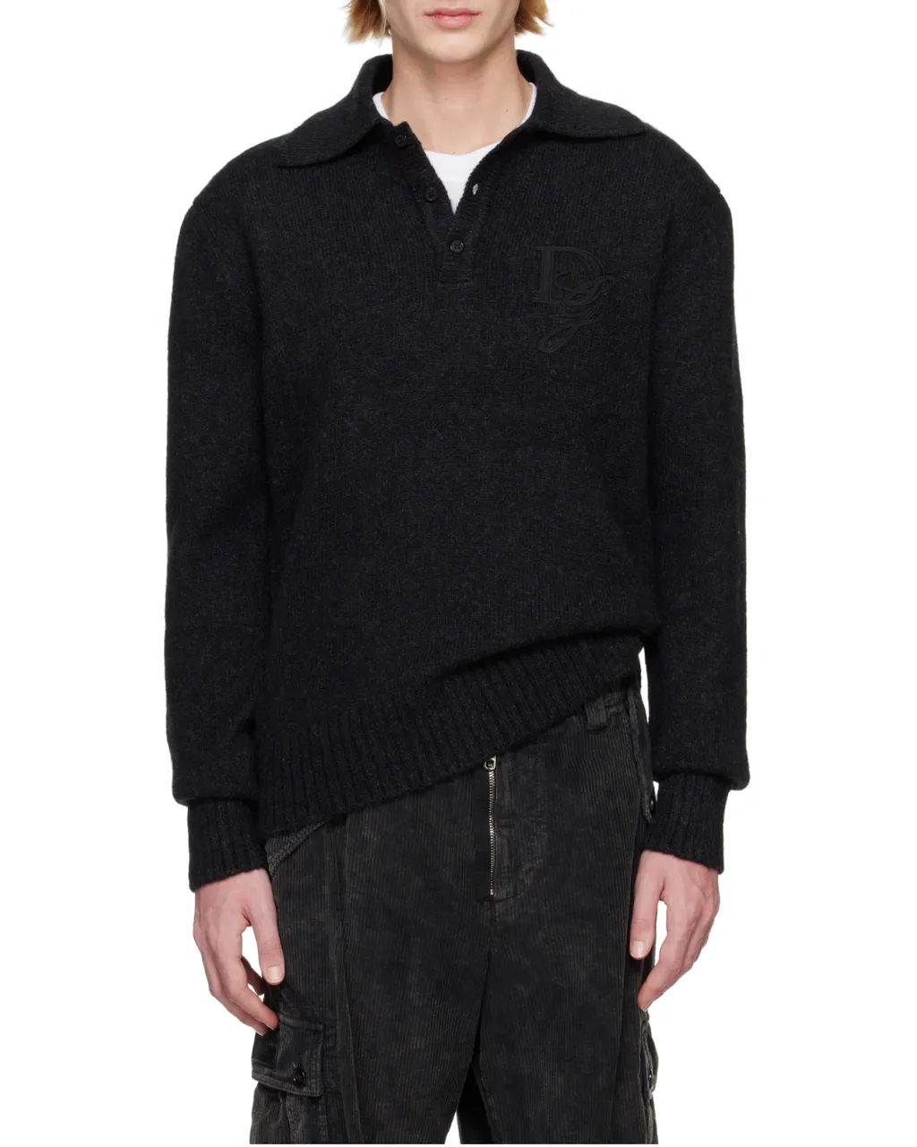 Dg Logo Embroidered Knitted Polo Shirt