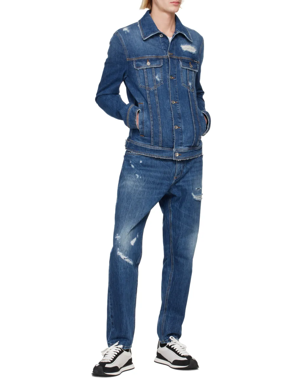 Logo Embroidered Distressed Jeans