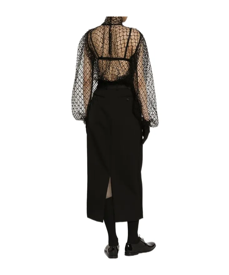 Calf-Length Tuxedo Pencil Skirt