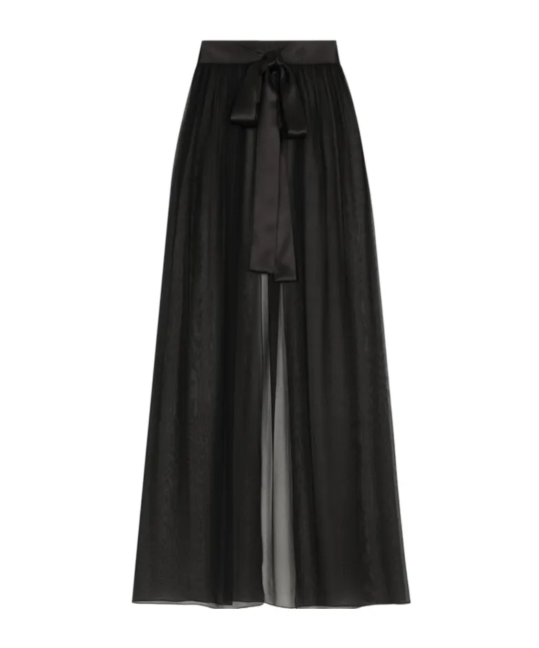 Belted Midi Chiffon Skirt