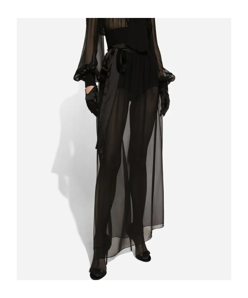 Belted Midi Chiffon Skirt