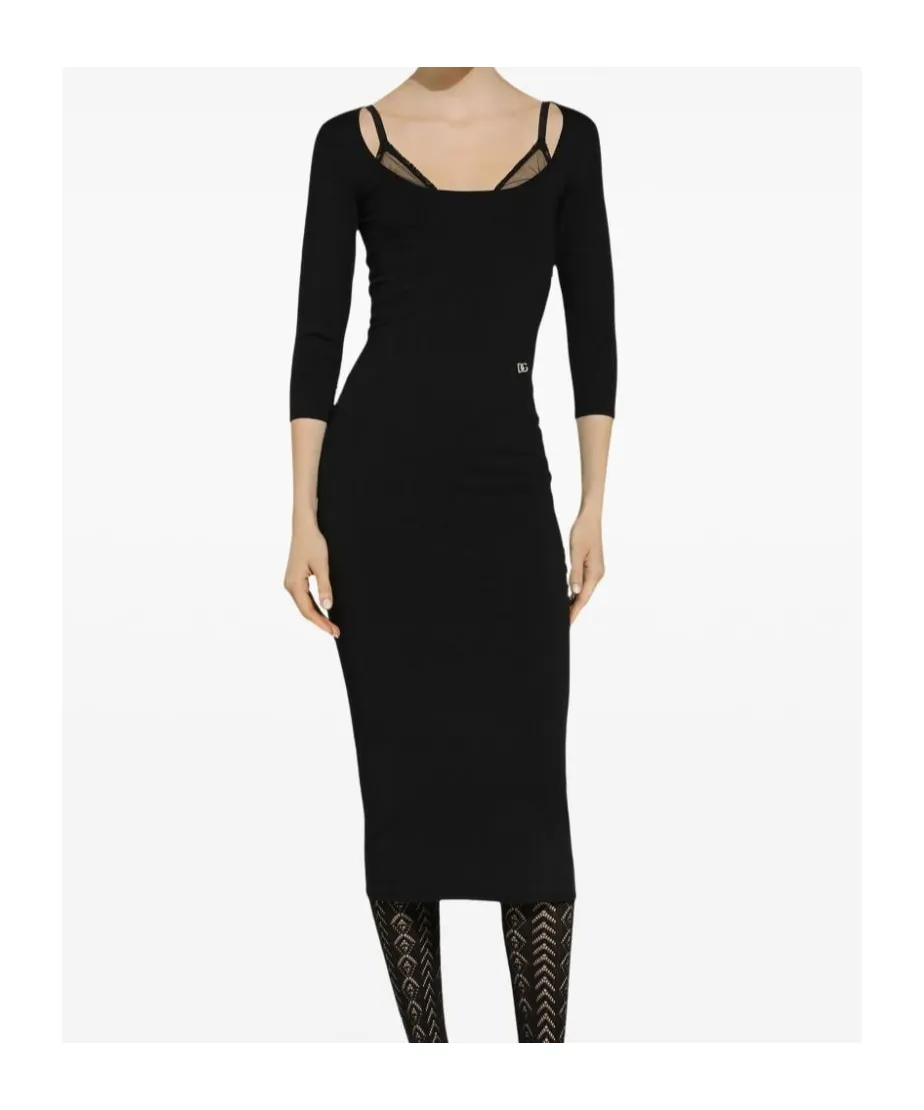Logo Plaque Scoop Neck Midi Dress
