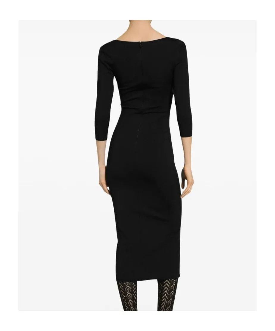 Logo Plaque Scoop Neck Midi Dress