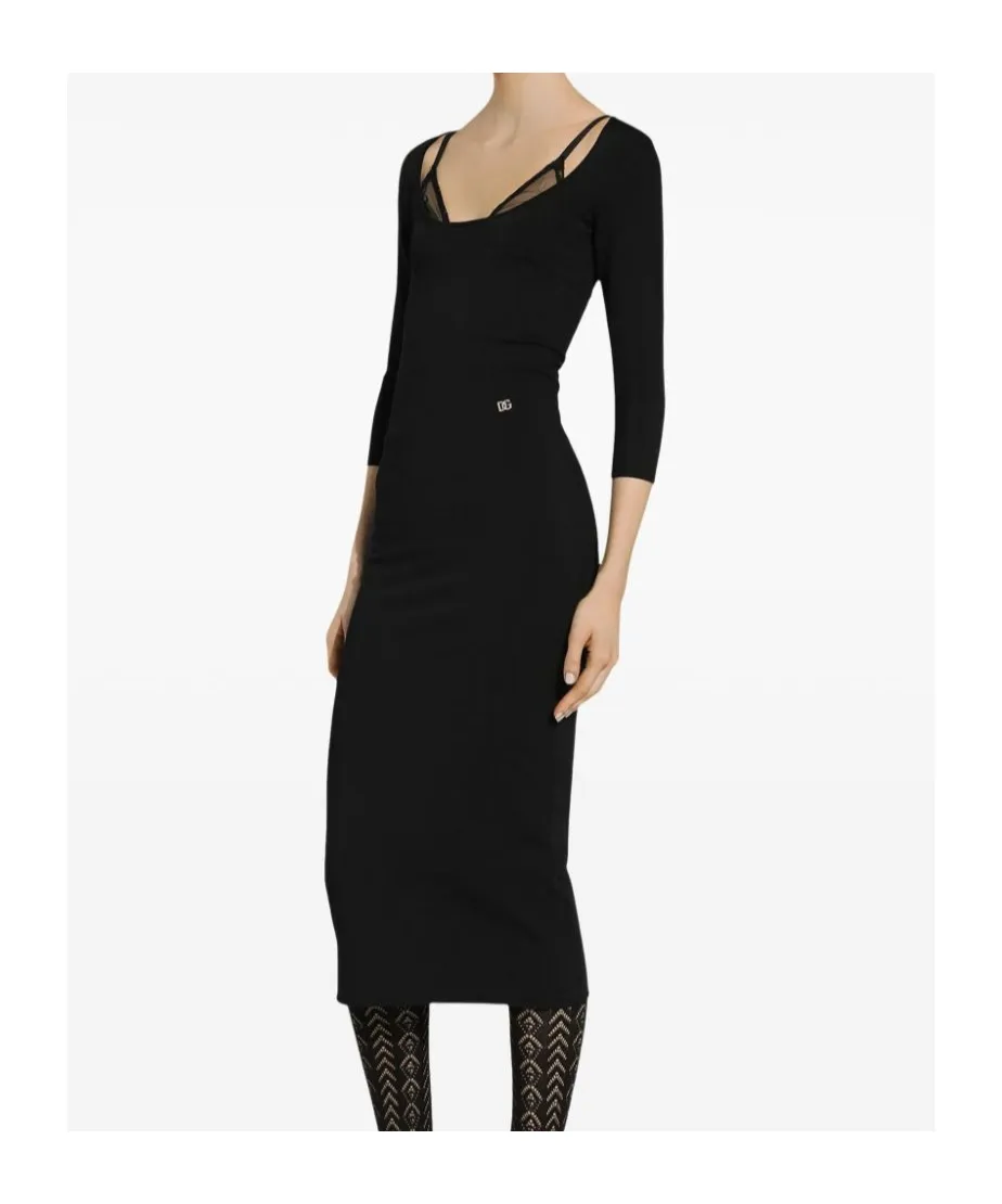 Logo Plaque Scoop Neck Midi Dress