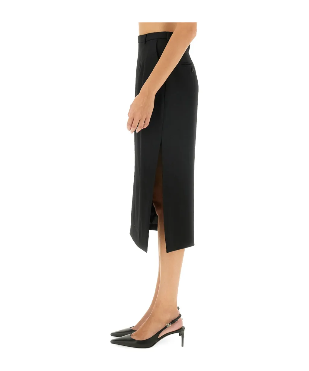 High Waist Gabardine Midi Skirt