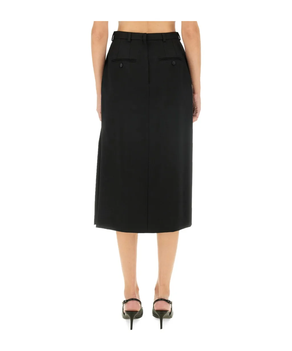 High Waist Gabardine Midi Skirt