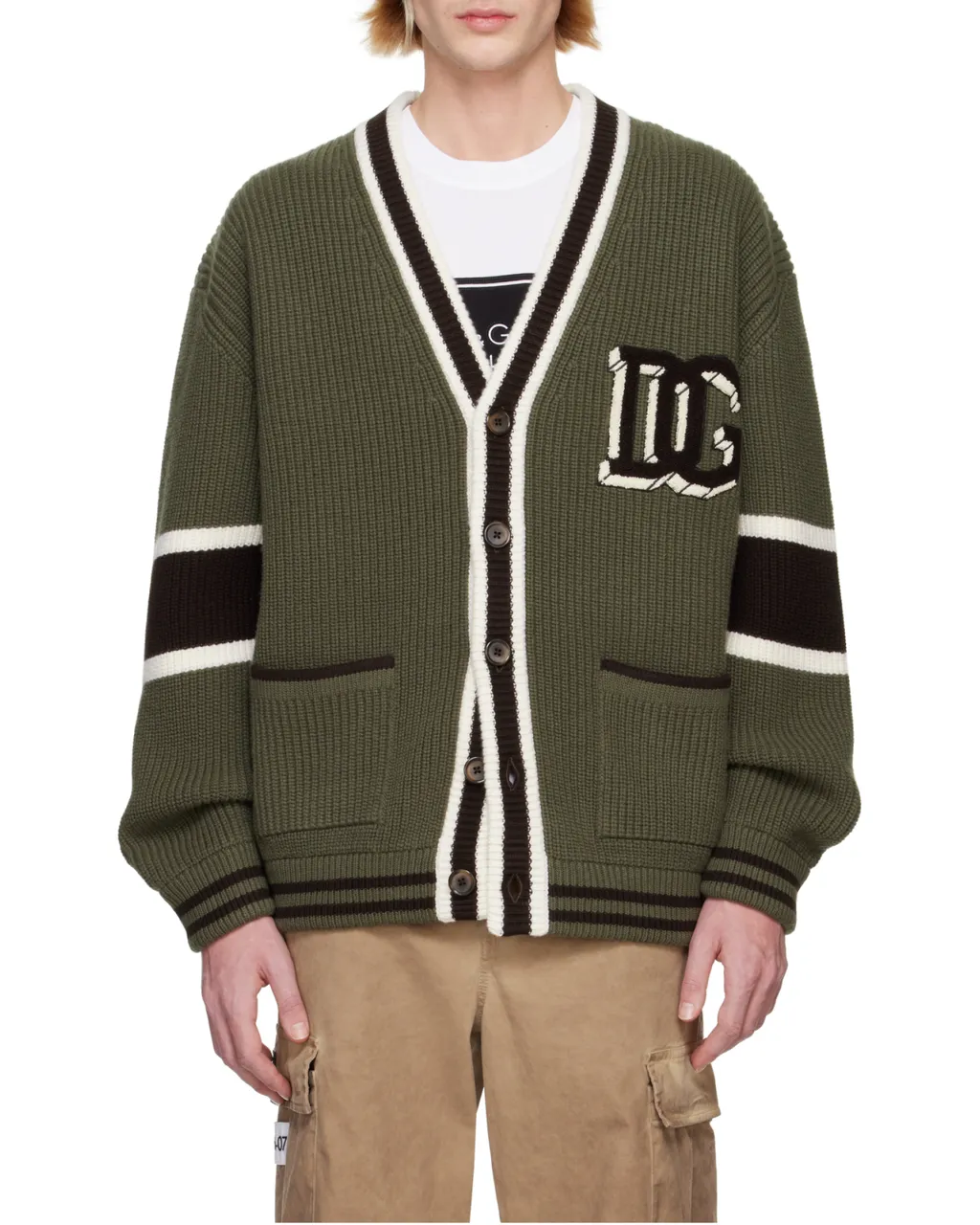 Dg Logo Patch Rib-Knitted Cardigan