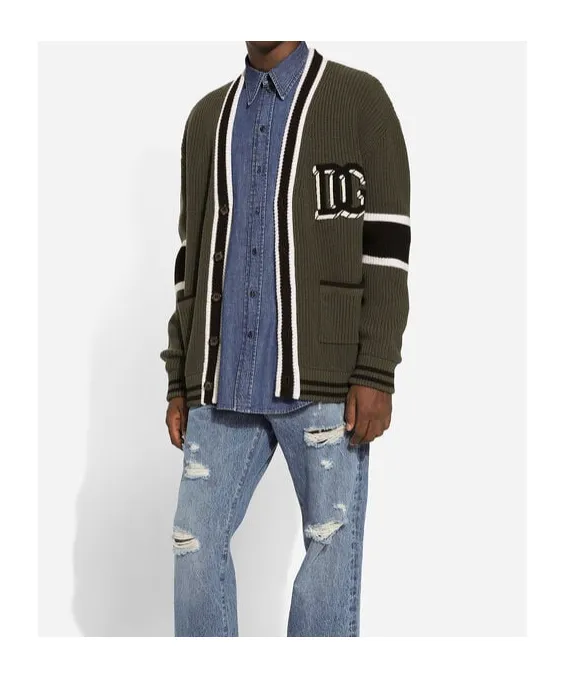 Dg Logo Patch Rib-Knitted Cardigan