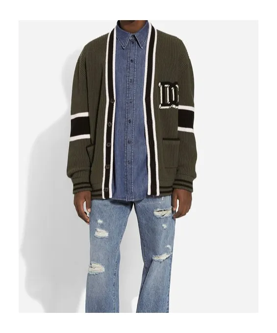 Dg Logo Patch Rib-Knitted Cardigan