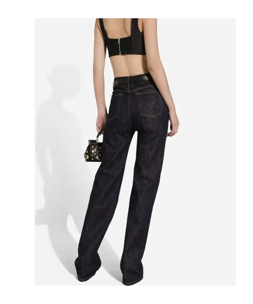 Logo Embroidered Straight-Leg Denim Jeans
