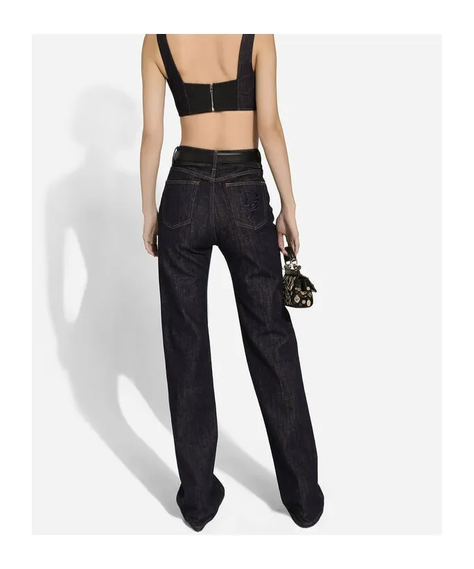Logo Embroidered Straight-Leg Denim Jeans