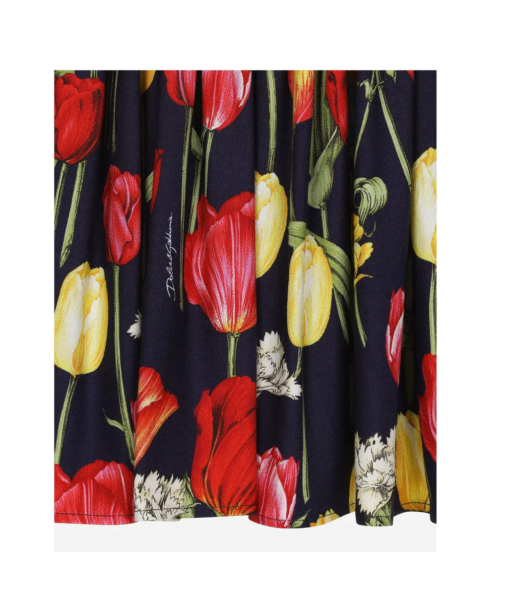 Tulip Printed Bow Detailed Dress