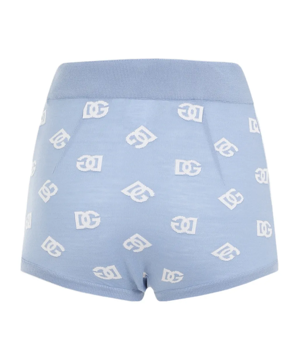 Logo Embroidered Elastic Waist Mini Shorts