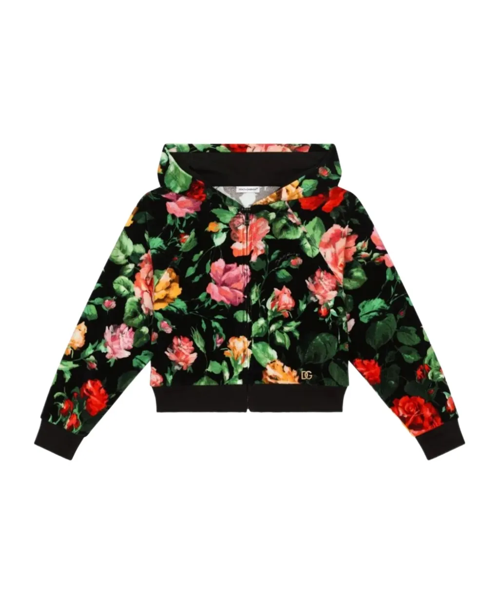 Rose Print Zip Hoodie