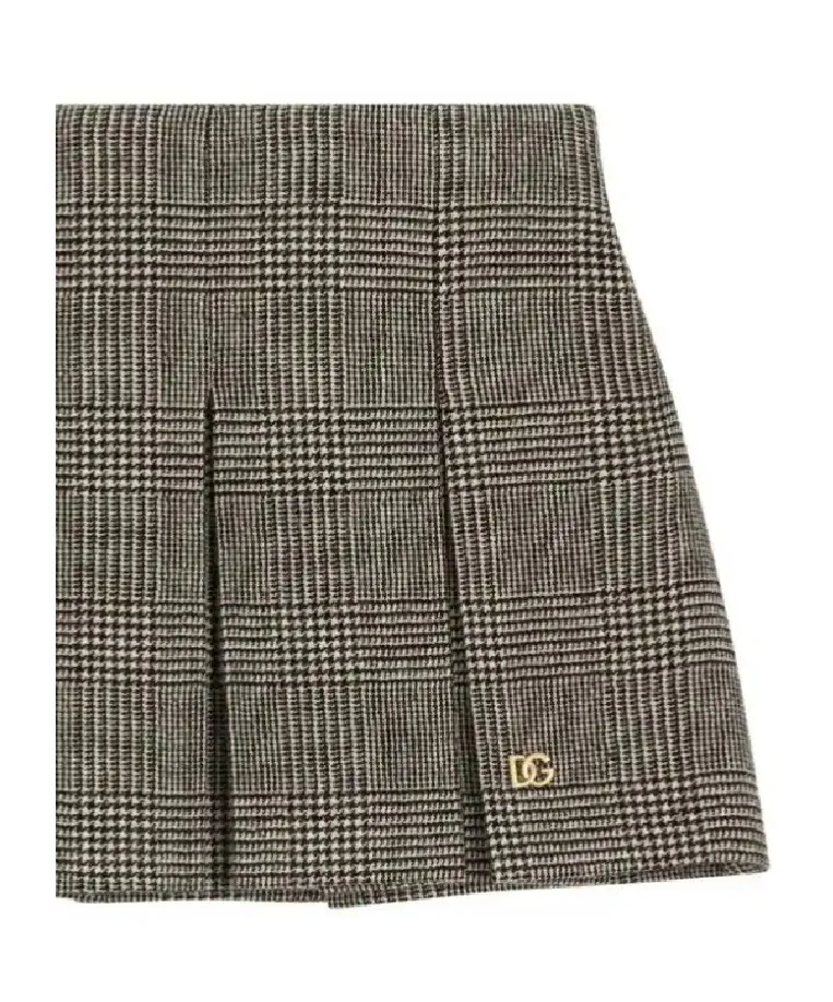 Dg Logo Plaque Glen Plaid Skirt