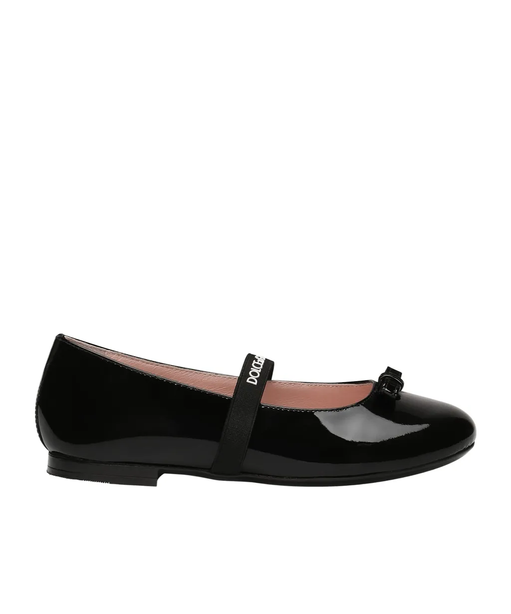 Logo-Strap Bow Ballerina Shoes