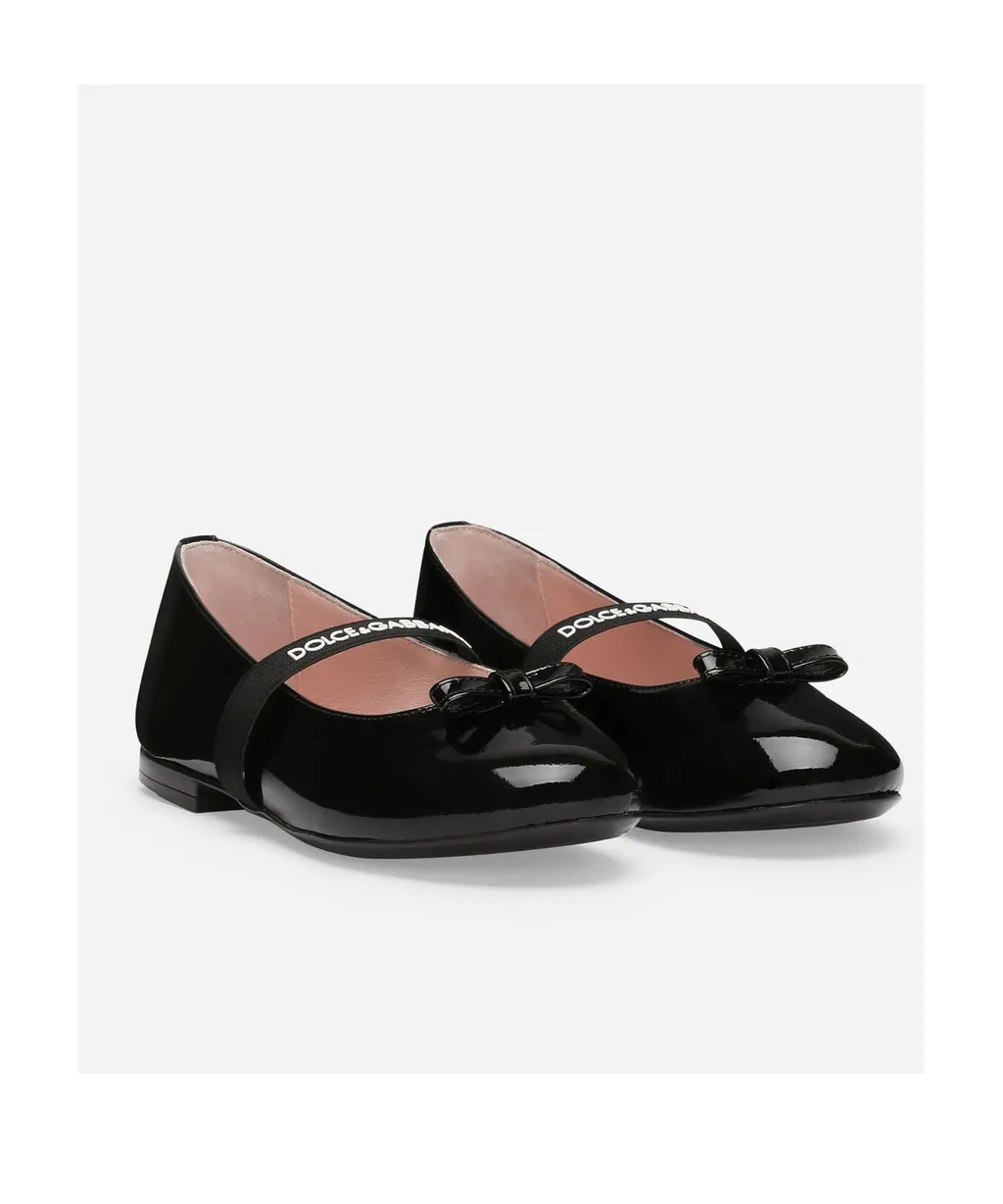 Logo-Strap Bow Ballerina Shoes