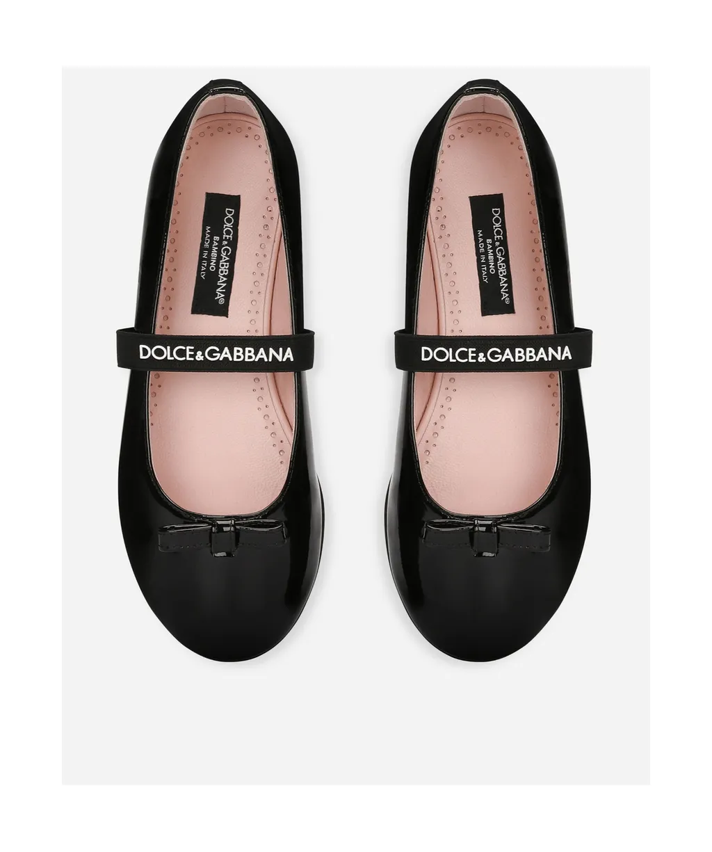 Logo-Strap Bow Ballerina Shoes