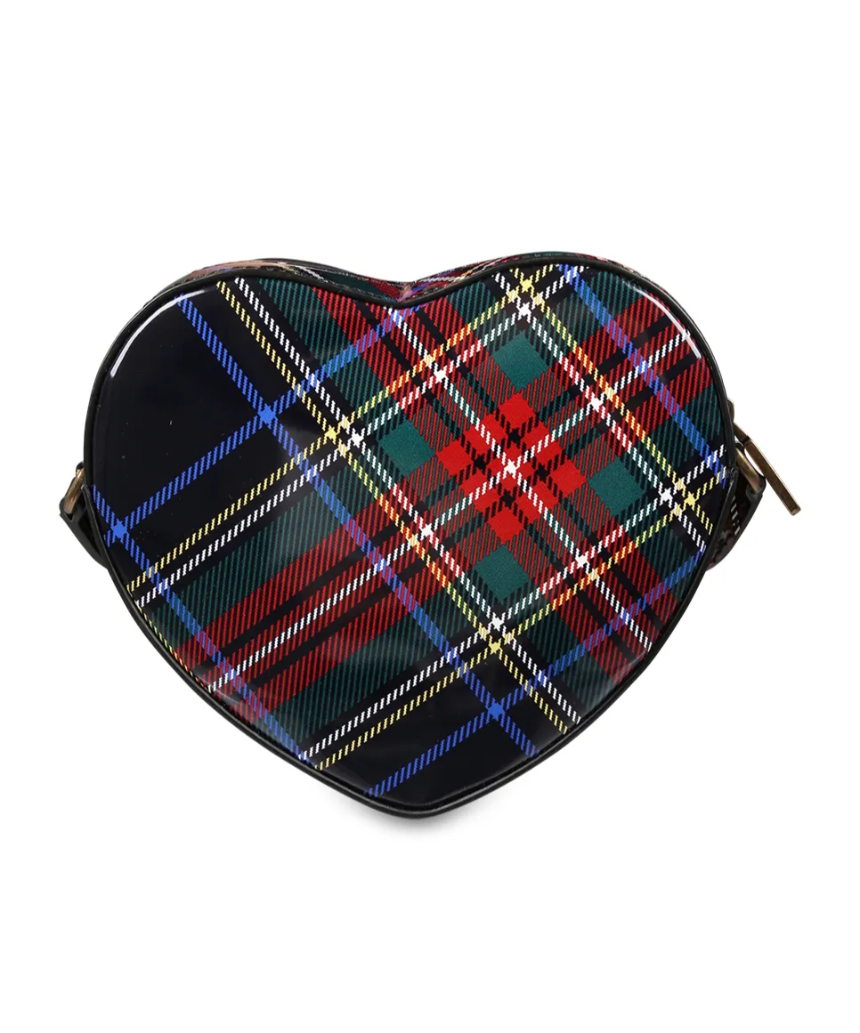 Tartan Printed Heart Shaped Shoulder Bag