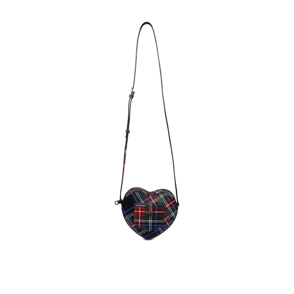 Tartan Printed Heart Shaped Shoulder Bag