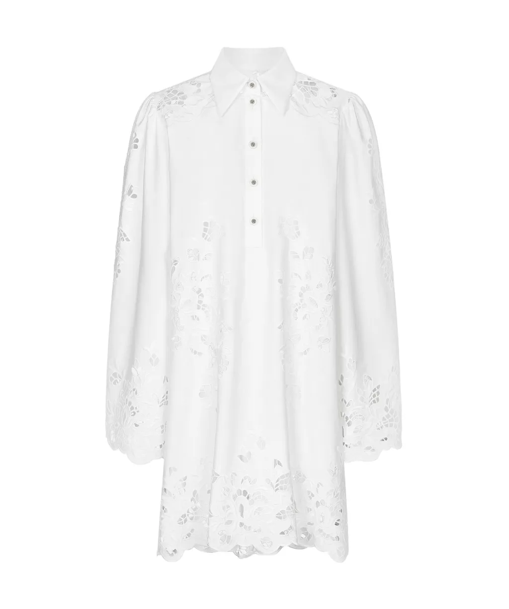 Cut-Out Embroidered Poplin Shirt Dress