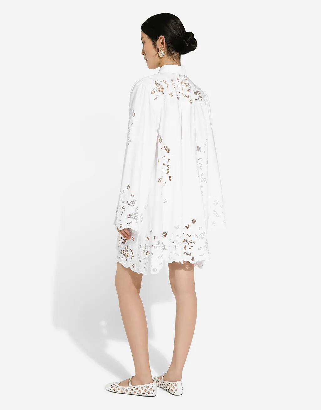 Cut-Out Embroidered Poplin Shirt Dress
