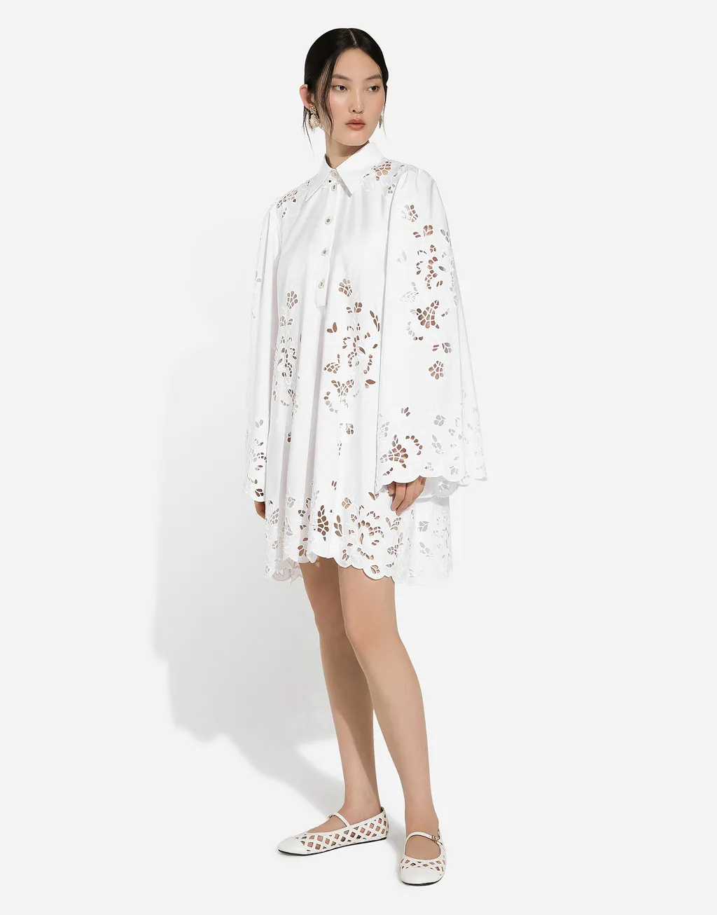 Cut-Out Embroidered Poplin Shirt Dress