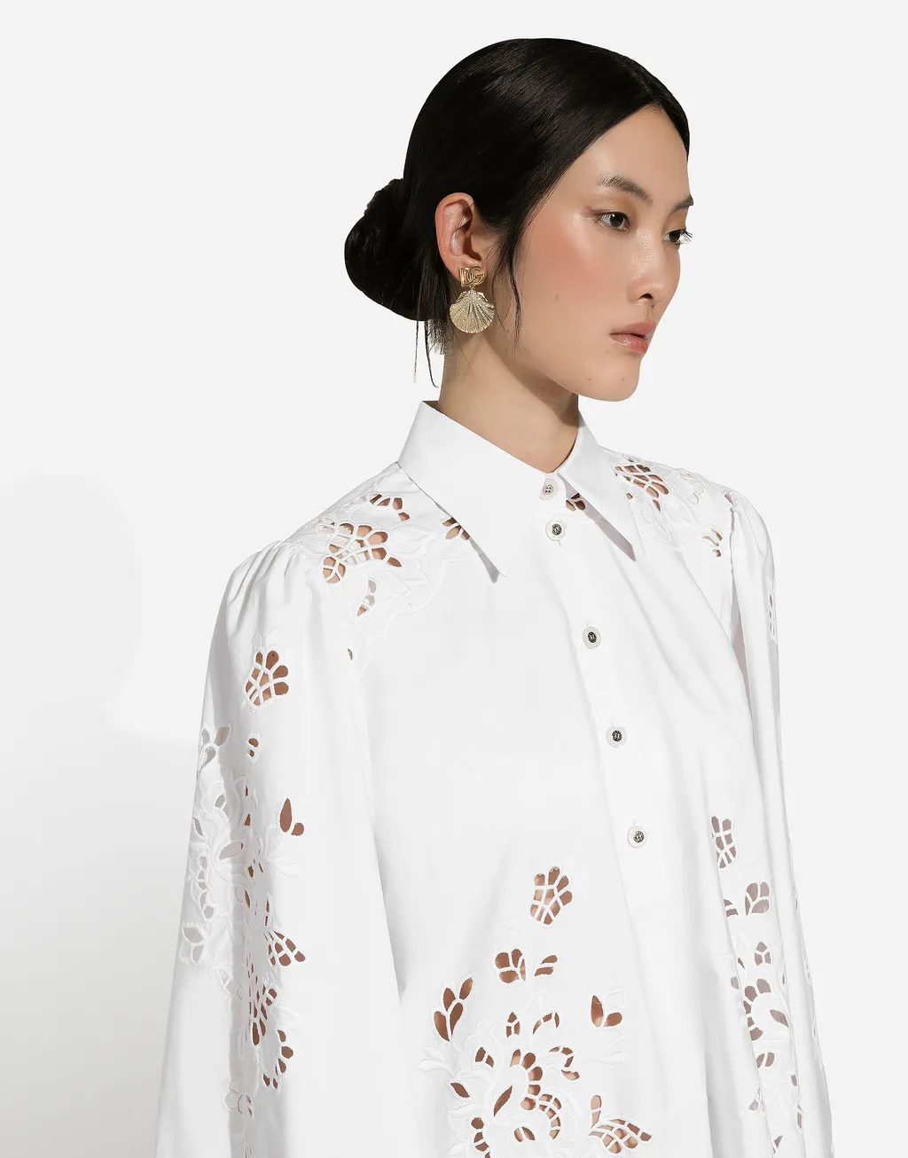 Cut-Out Embroidered Poplin Shirt Dress