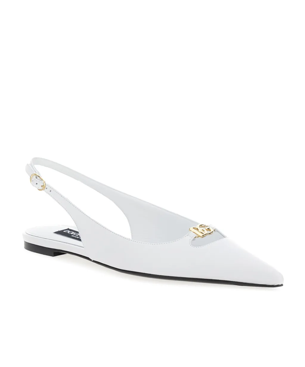 Logo Lettering Pointed Toe Ballet Flats