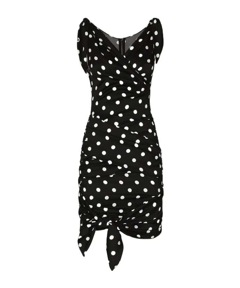 Polka-Dot Printed Charmeuse Midi Dress