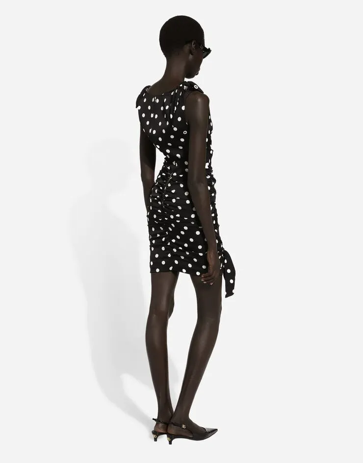 Polka-Dot Printed Charmeuse Midi Dress