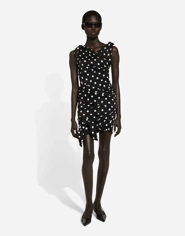 Polka-Dot Printed Charmeuse Midi Dress