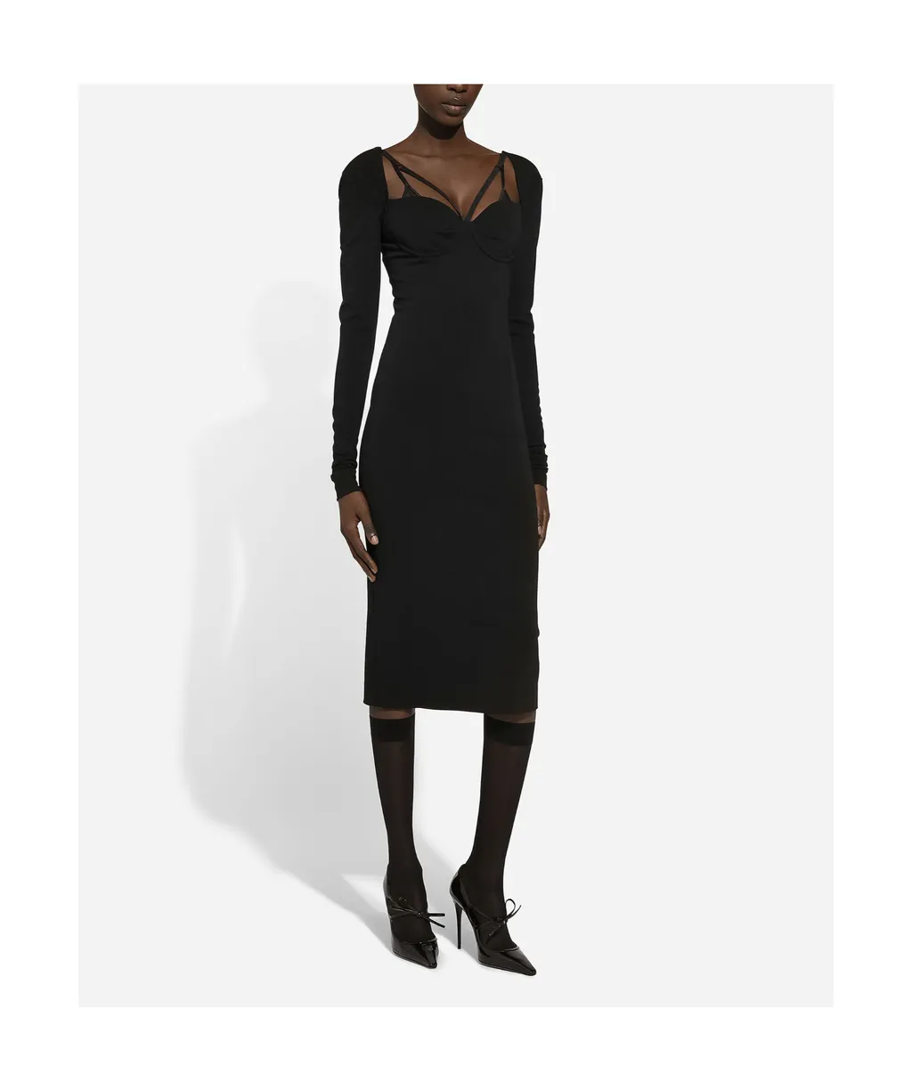 Jersey Milano Rib Calf-Length Dress