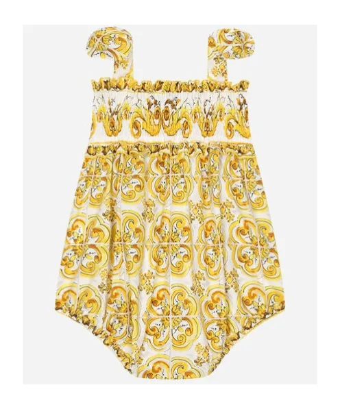 Majolica-Printed Sleeveless Romper