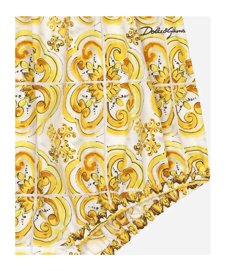 Majolica-Printed Sleeveless Romper