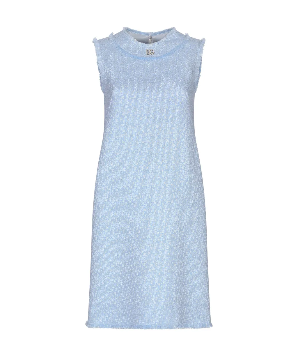 Logo Plaque Tweed Sleeveless Mini Dress