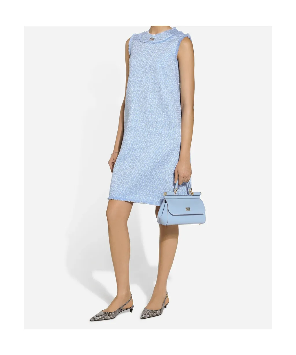 Logo Plaque Tweed Sleeveless Mini Dress