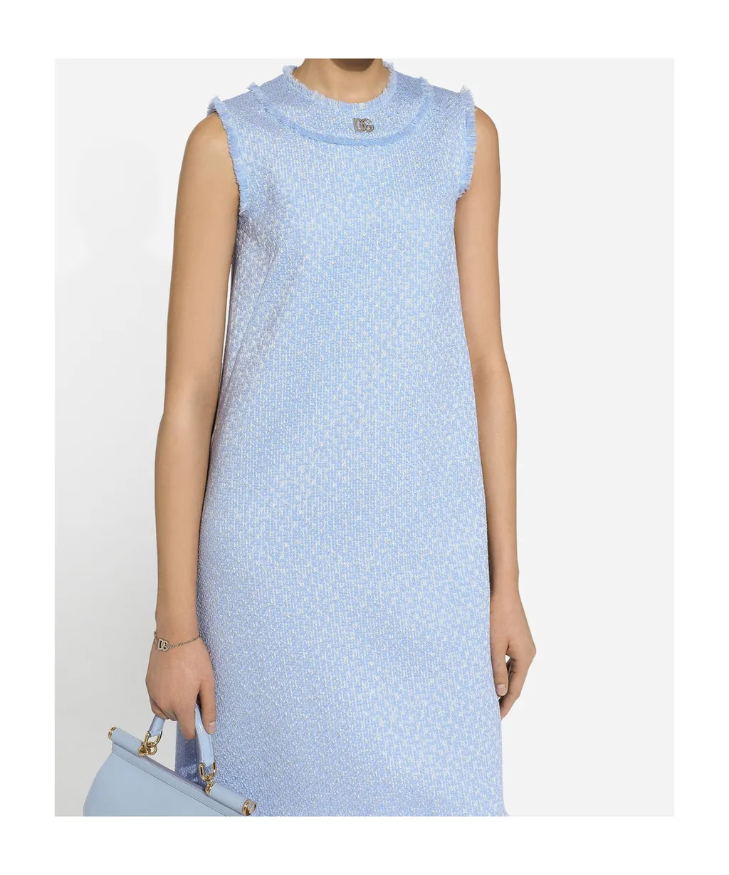Logo Plaque Tweed Sleeveless Mini Dress
