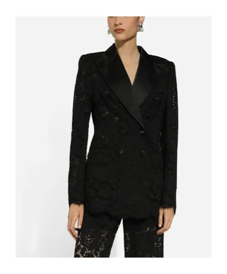 Double-Breasted Lace Turlington-Fit Jacket
