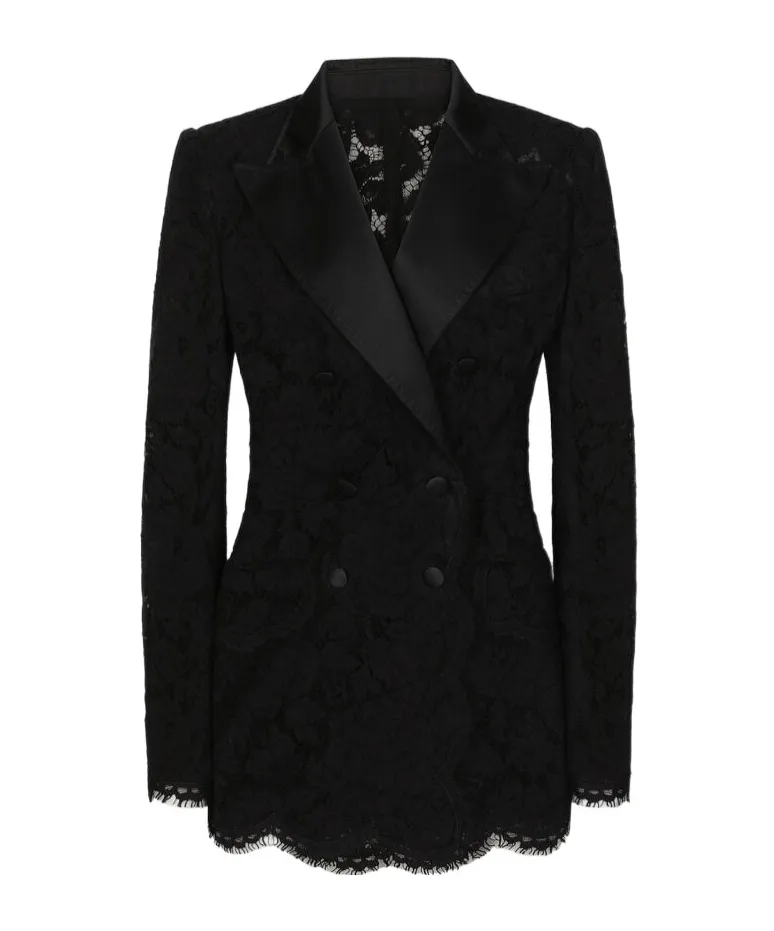 Double-Breasted Lace Turlington-Fit Jacket