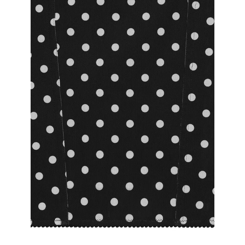 Polka-Dot Printed Midi Marquisette Pencil Skirt