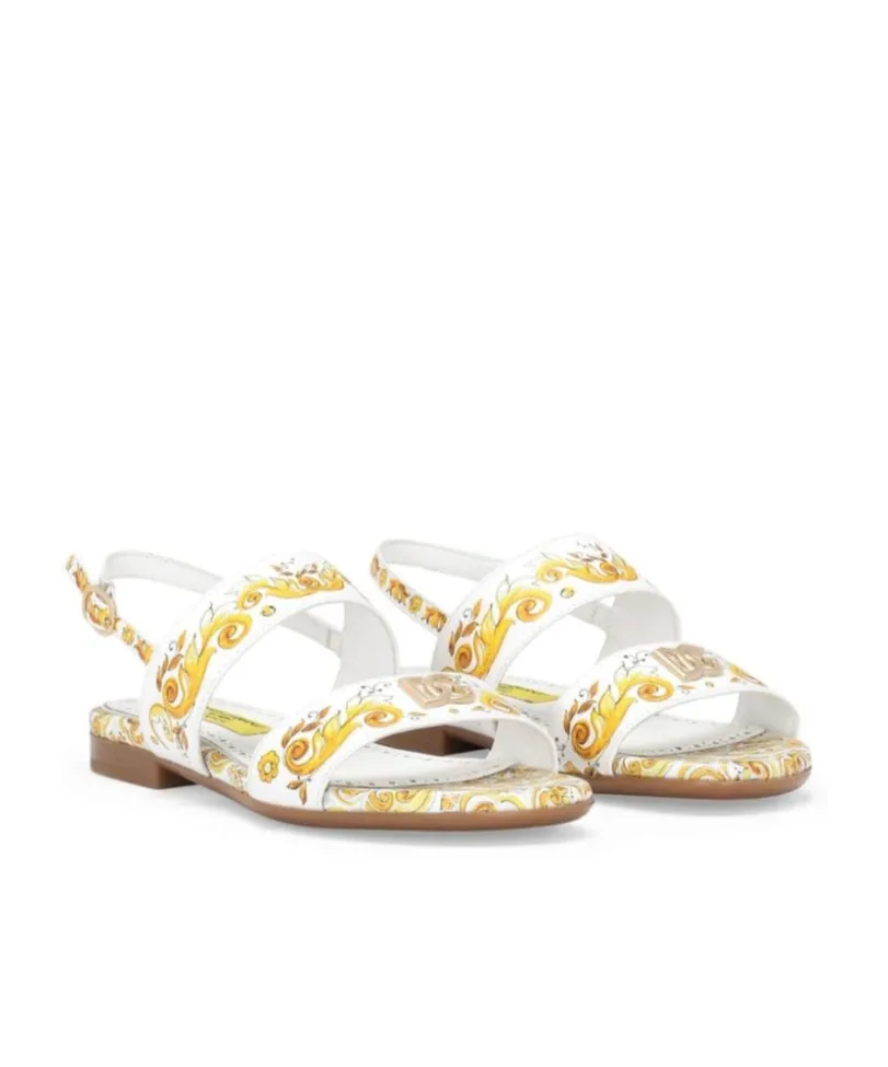 Majolica-Print Leather Sandals