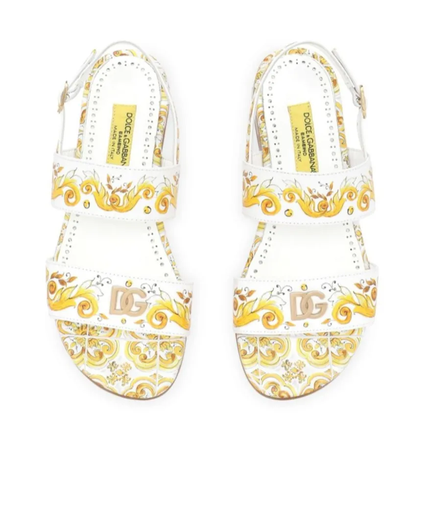 Majolica-Print Leather Sandals