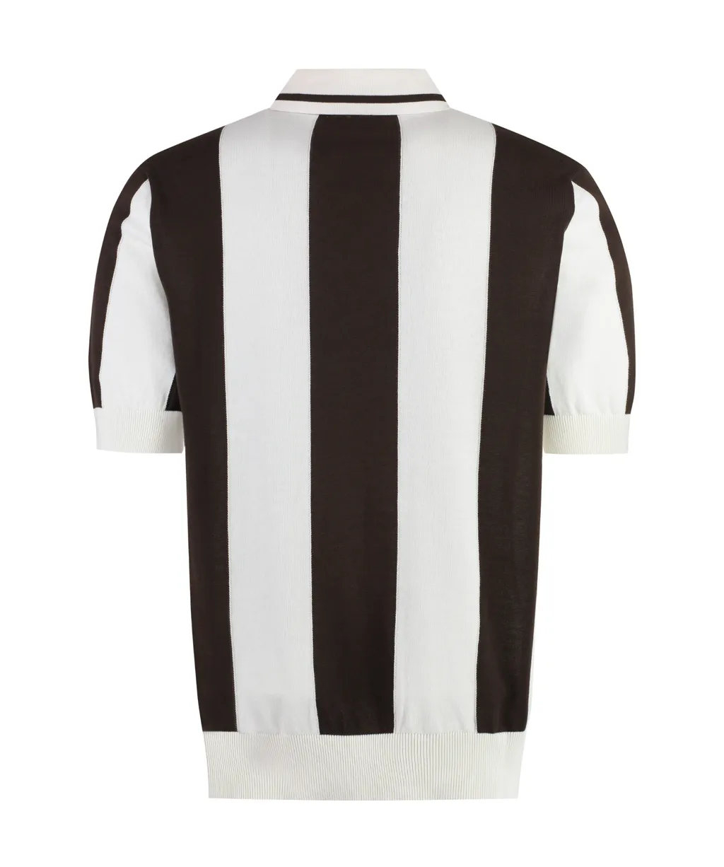 Logo Patch Striped Knitted Polo Shirt