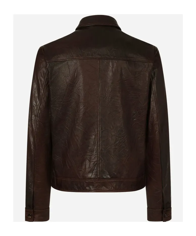 Crinkled Effect Zipped Slim Fit Jacket