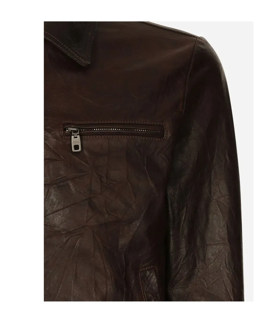 Crinkled Effect Zipped Slim Fit Jacket