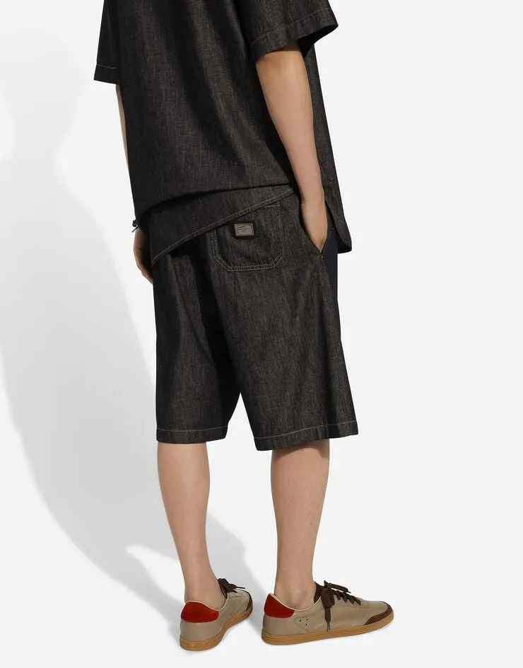 Logo Embroidered Denim Jogging Shorts