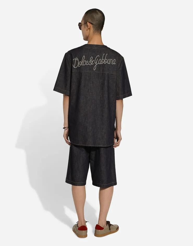 Logo Embroidered Denim Jogging Shorts
