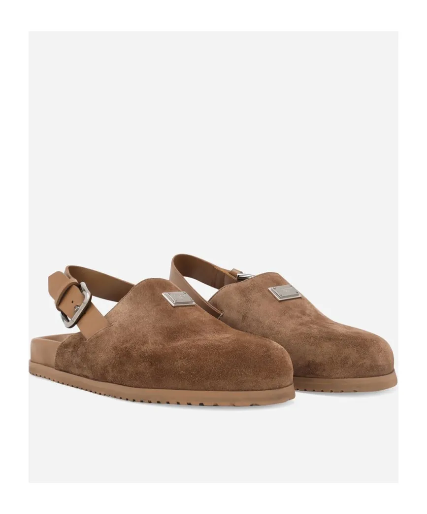 Logo Plaque Round Toe Mules