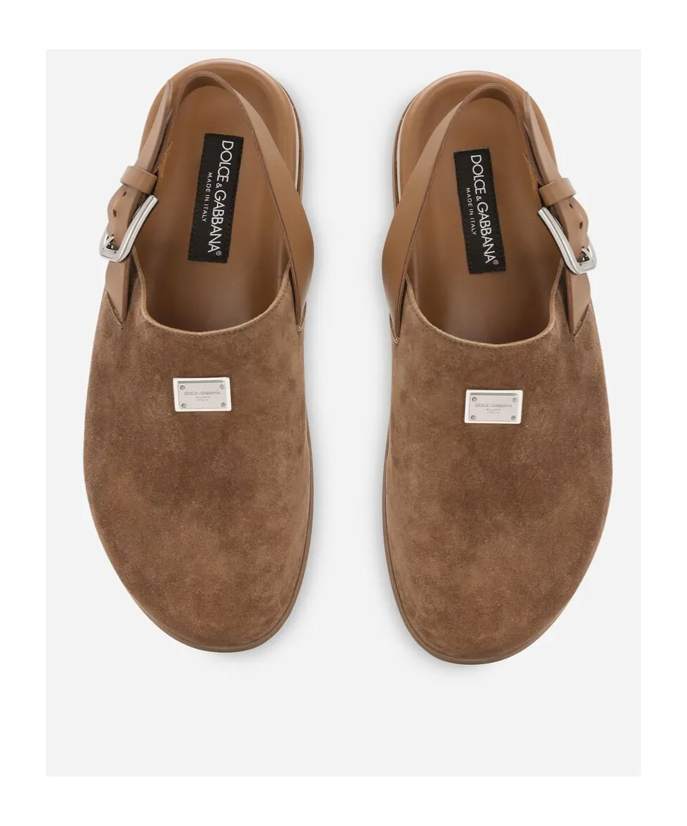 Logo Plaque Round Toe Mules
